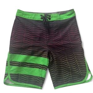 Hurley Phantom Boys Board Shorts | Size 10 | Green Black Surf Swim Trunks
